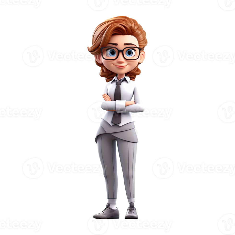3D Cartoon businesswoman on transparent background. png