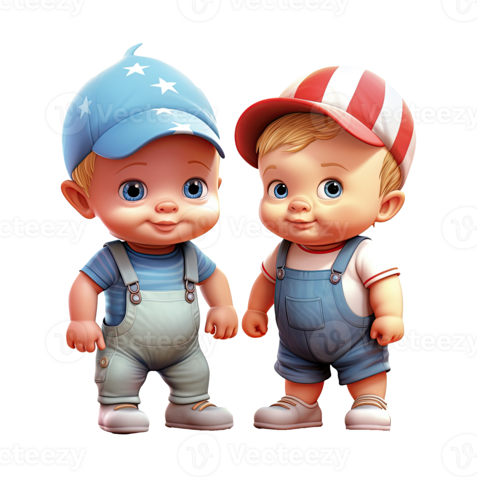 3D cartoon happy baby kids on transparent background. png