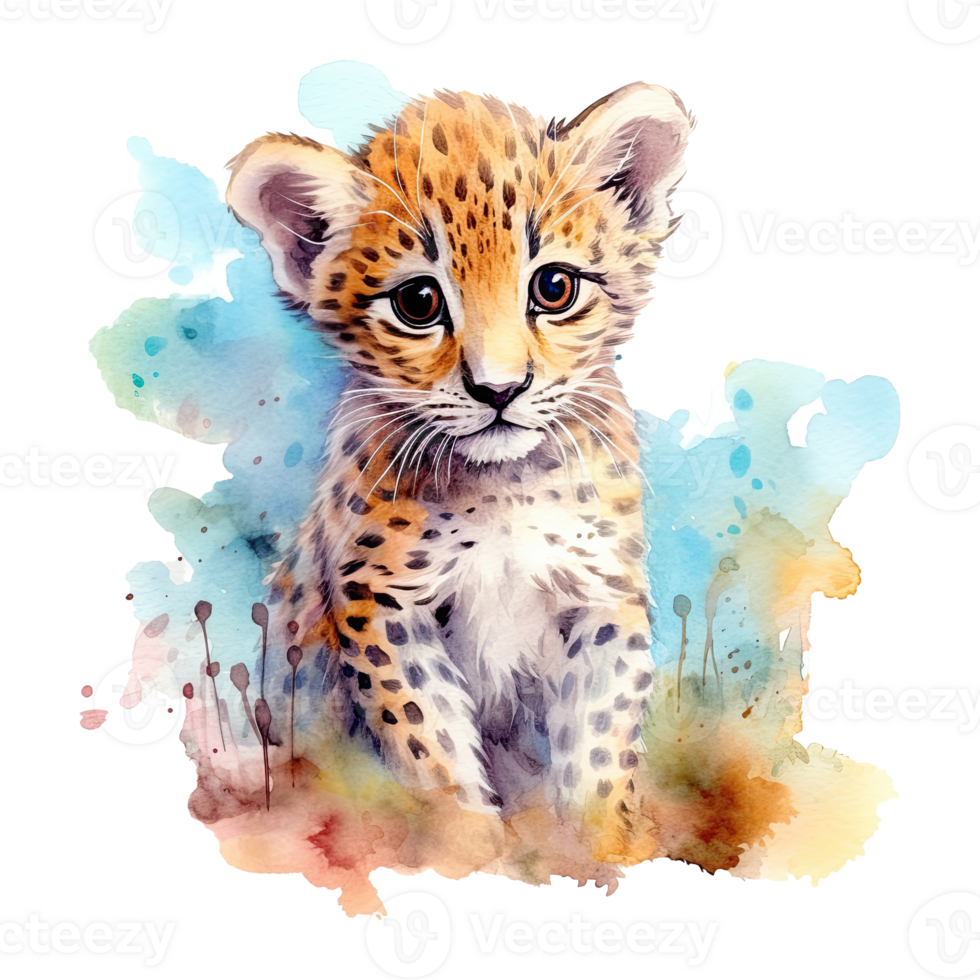 Watercolor leopard isolated on transparent background. png