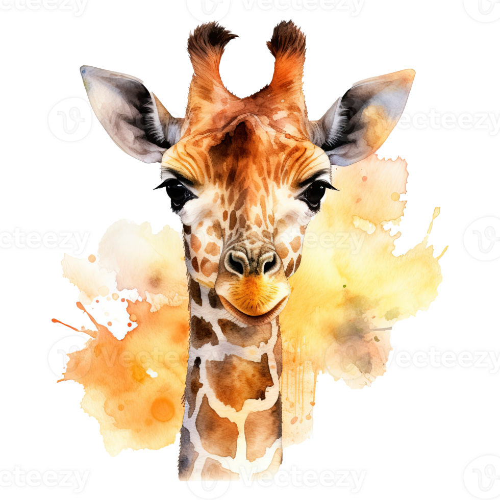 Watercolor giraffe isolated on transparent background. png