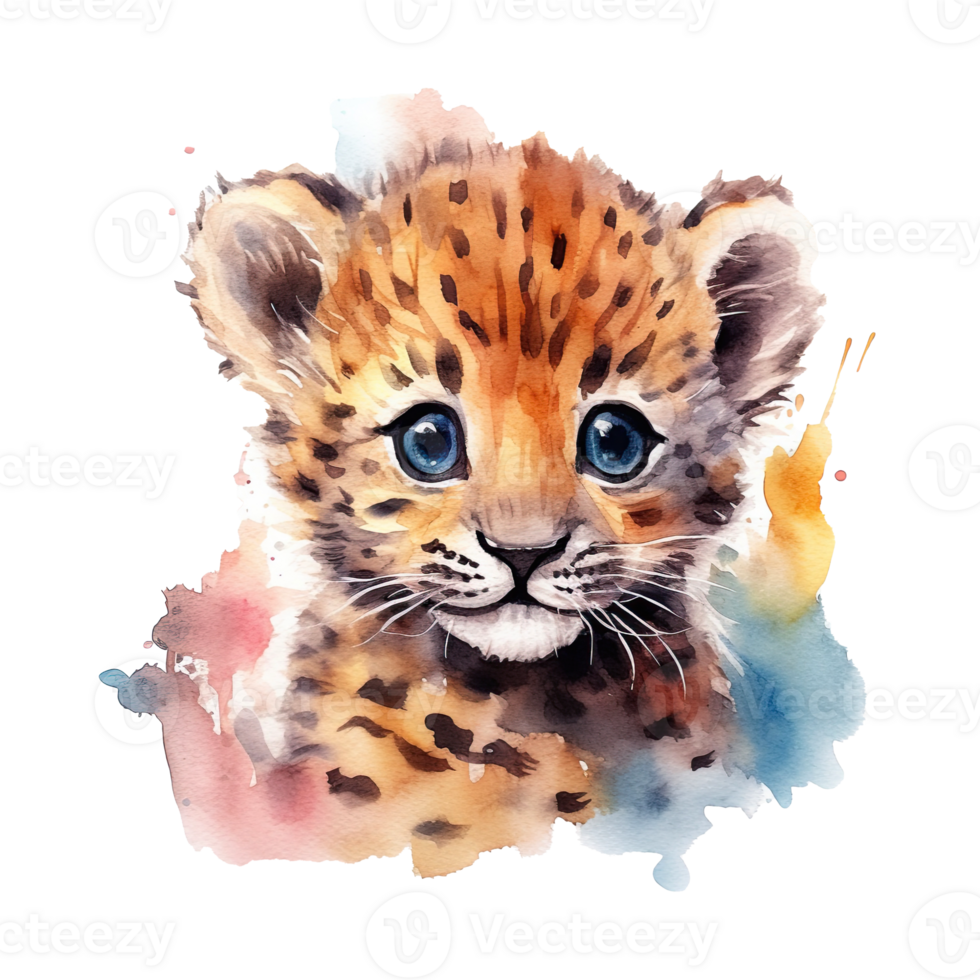Watercolor leopard isolated on transparent background. png