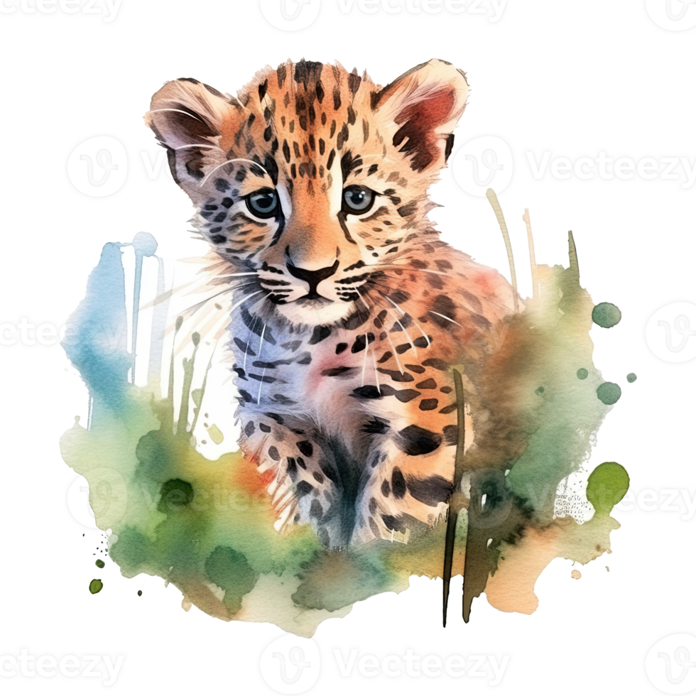 Watercolor leopard isolated on transparent background. png