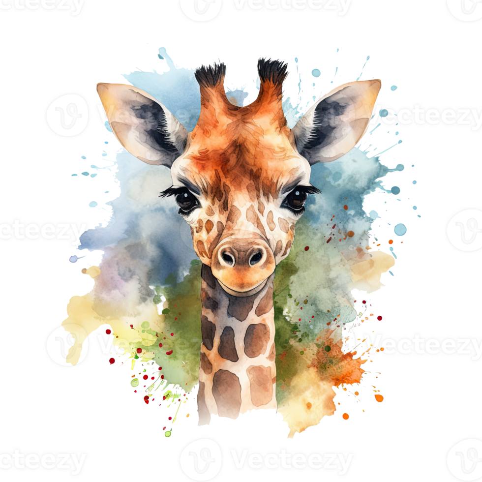 Watercolor giraffe isolated on transparent background. png