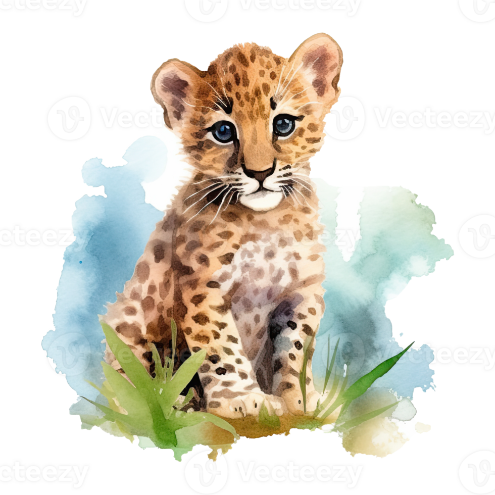 Watercolor leopard isolated on transparent background. png
