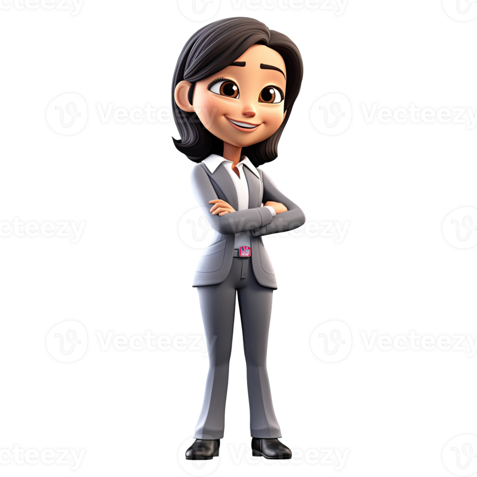 3D Cartoon businesswoman on transparent background. png