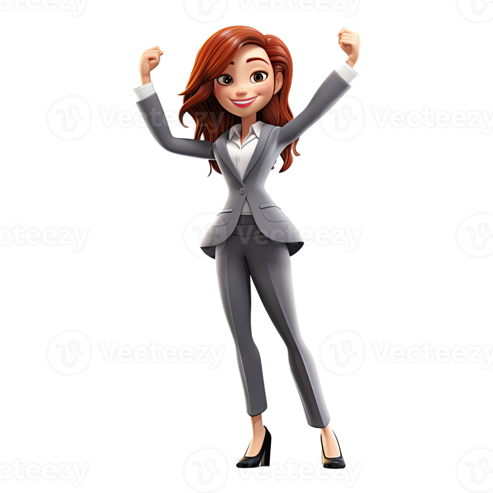 3D Cartoon businesswoman on transparent background. png