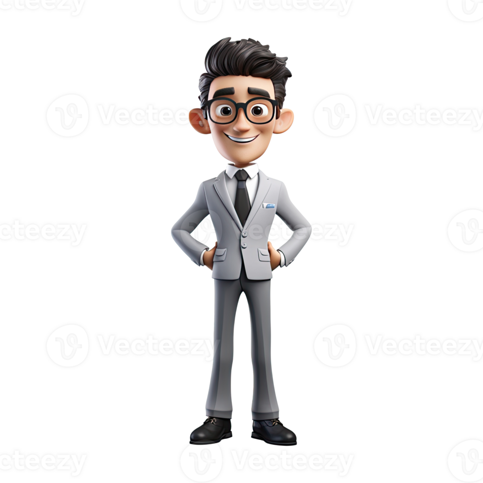 3D Cartoon businessman on transparent background. png