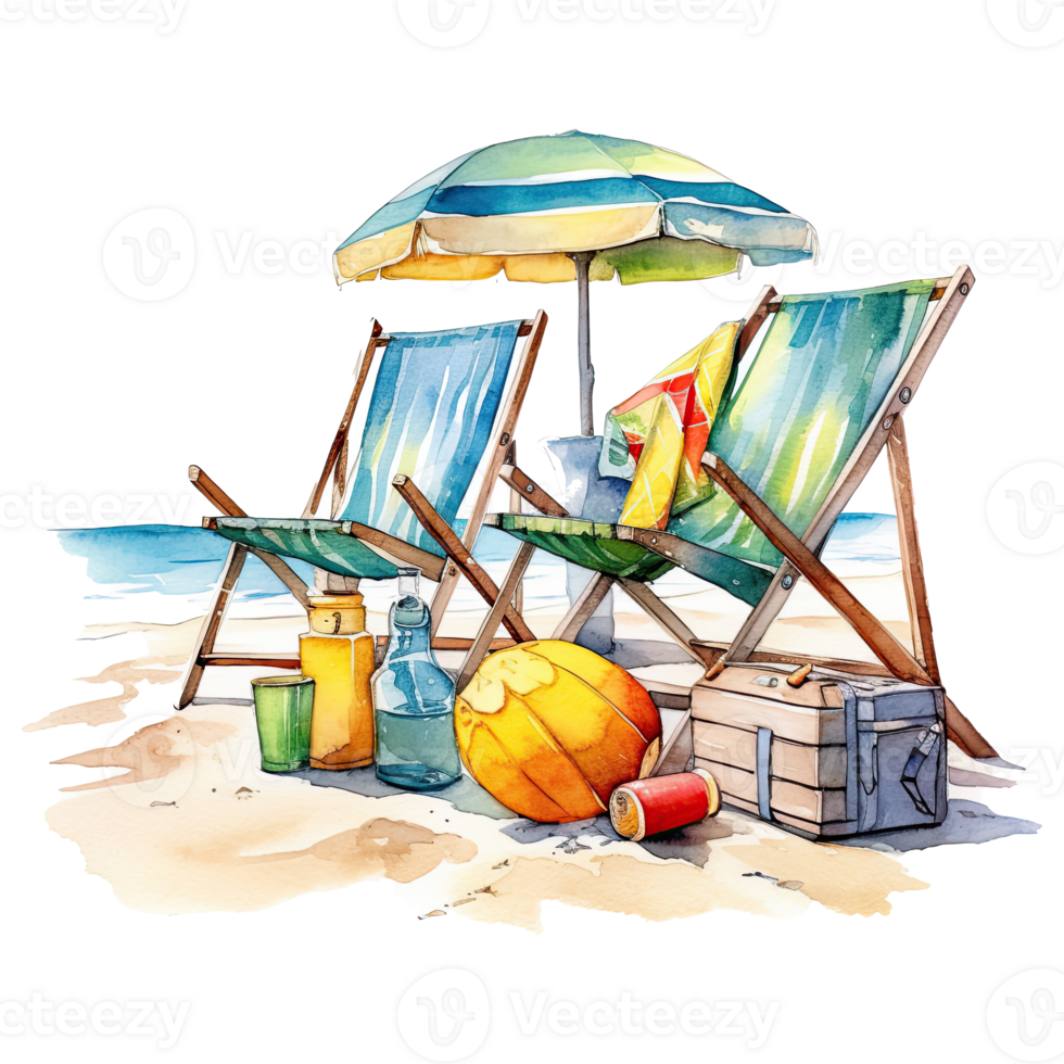 Watercolor summer vacation on transparent background. png