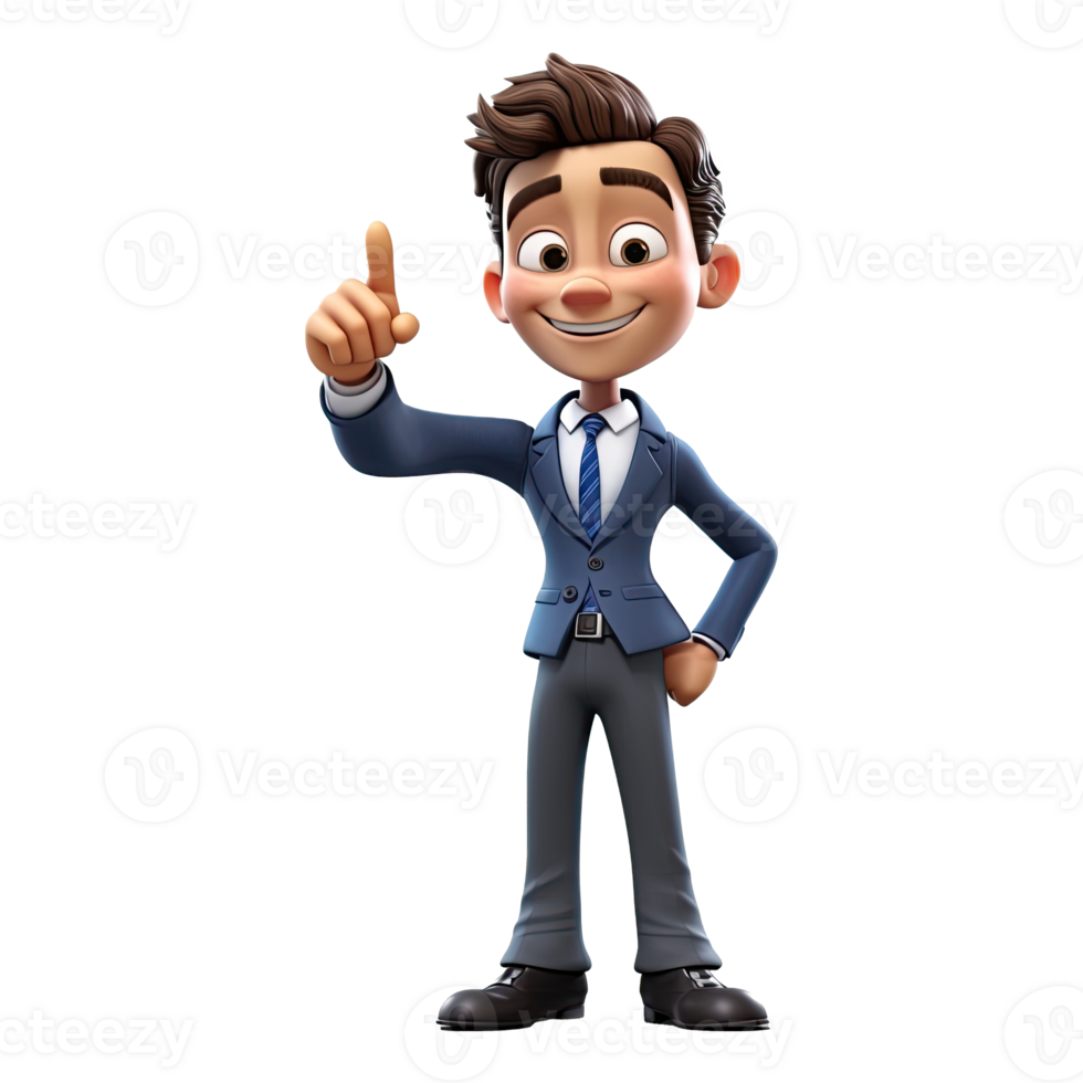 3D Cartoon businessman on transparent background. png
