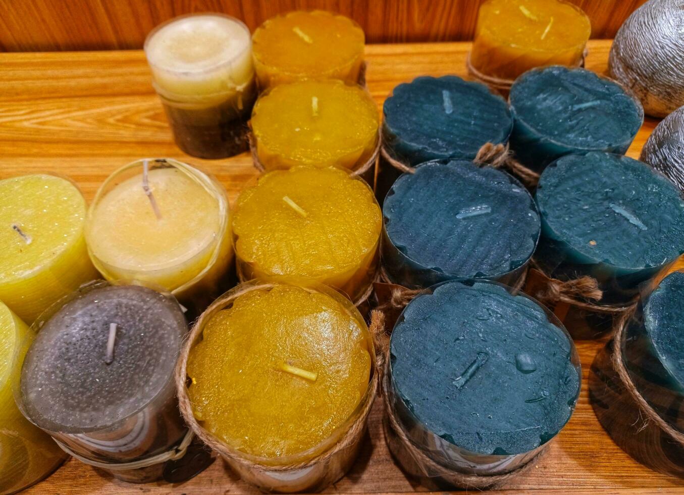 Pack of Gel wax multicolor tea light candles white unscented photo