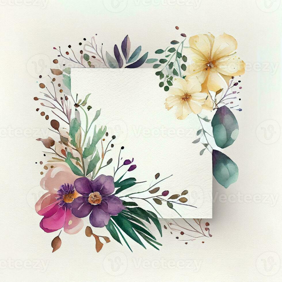 Watercolor flowers background, card, ai generation photo