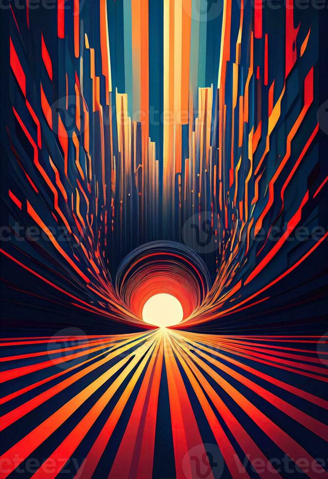 abstract background with rays of light in a tunnel, ai generation photo