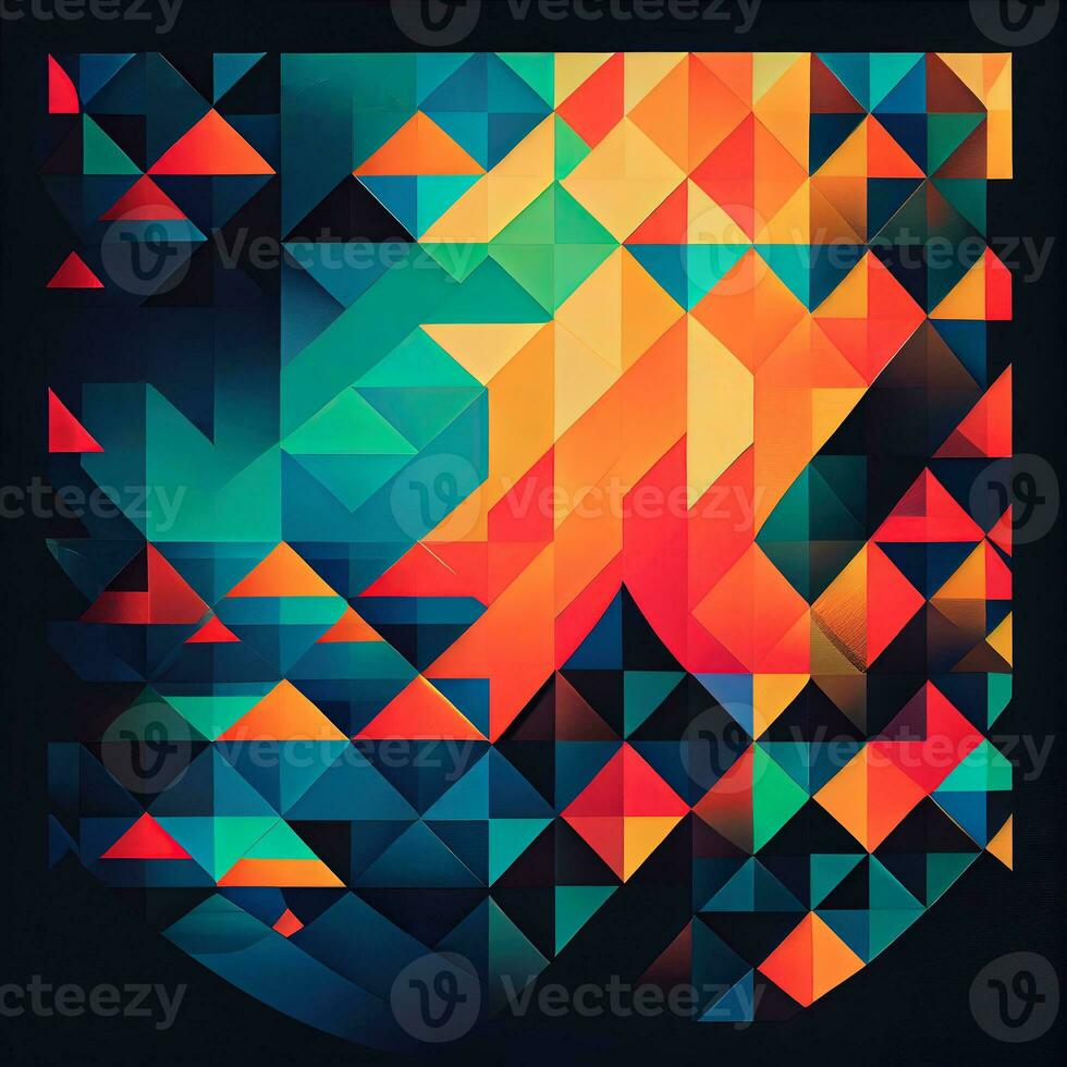 Abstract geometric background with colorful triangles, ai generation. photo