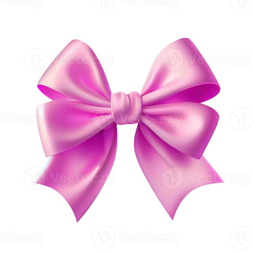 Realistic pink bow isolated on white background, ai generation photo