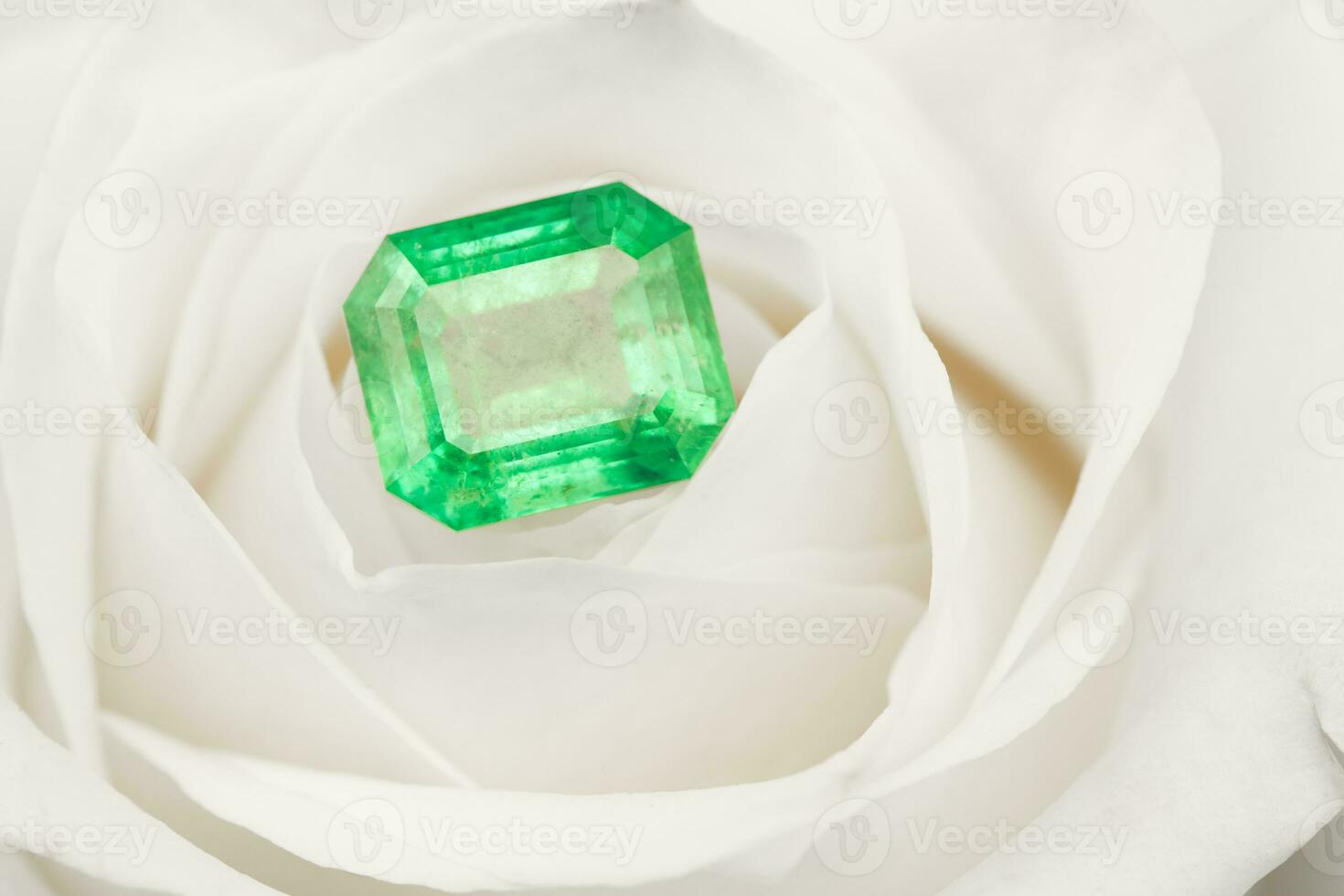 Emerald Gemstone on White Rose Petals photo