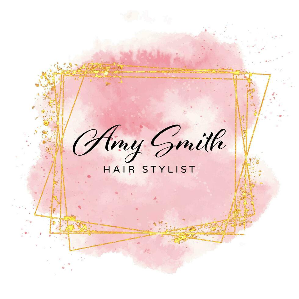 Elegant hand painted watercolor logo design with glittery gold border vector