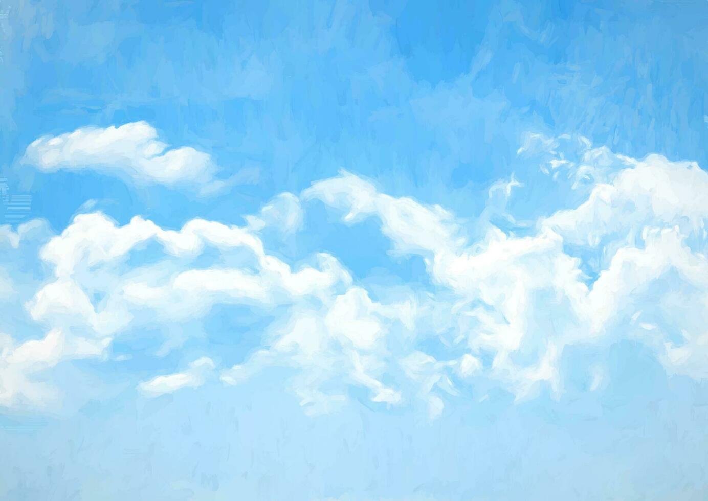 hand painted blue sky background with fluffy white clouds vector