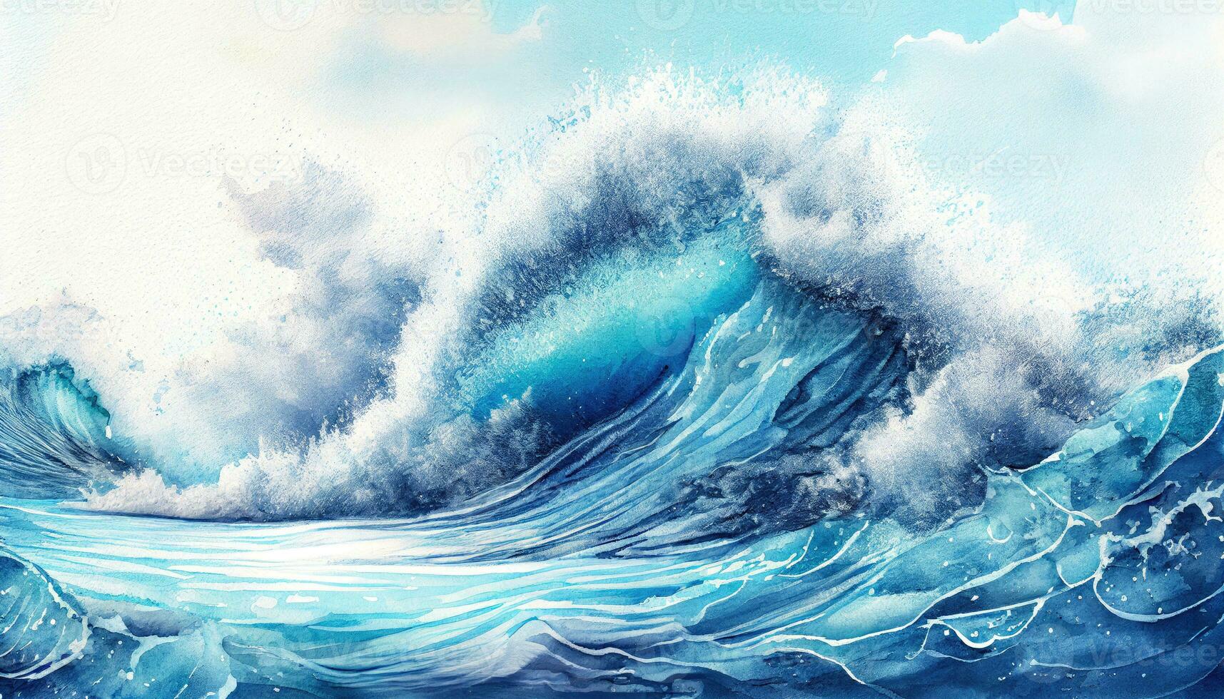 watercolor ocean waves and splash water, ai generation photo