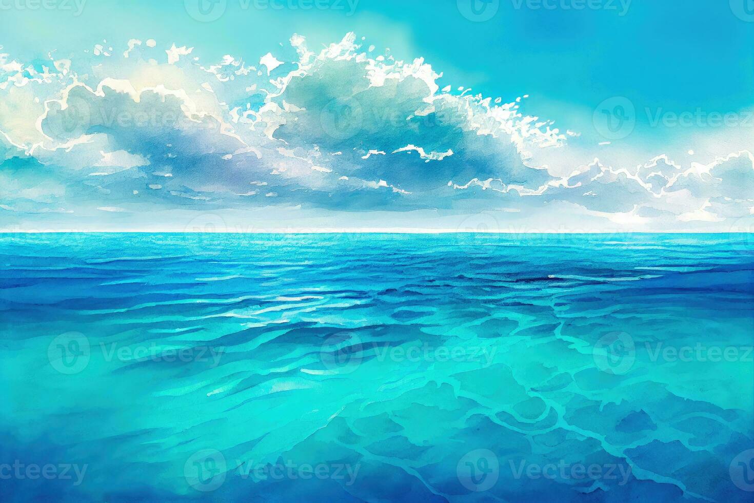 watercolor ocean water surface and underwater, ai generation photo