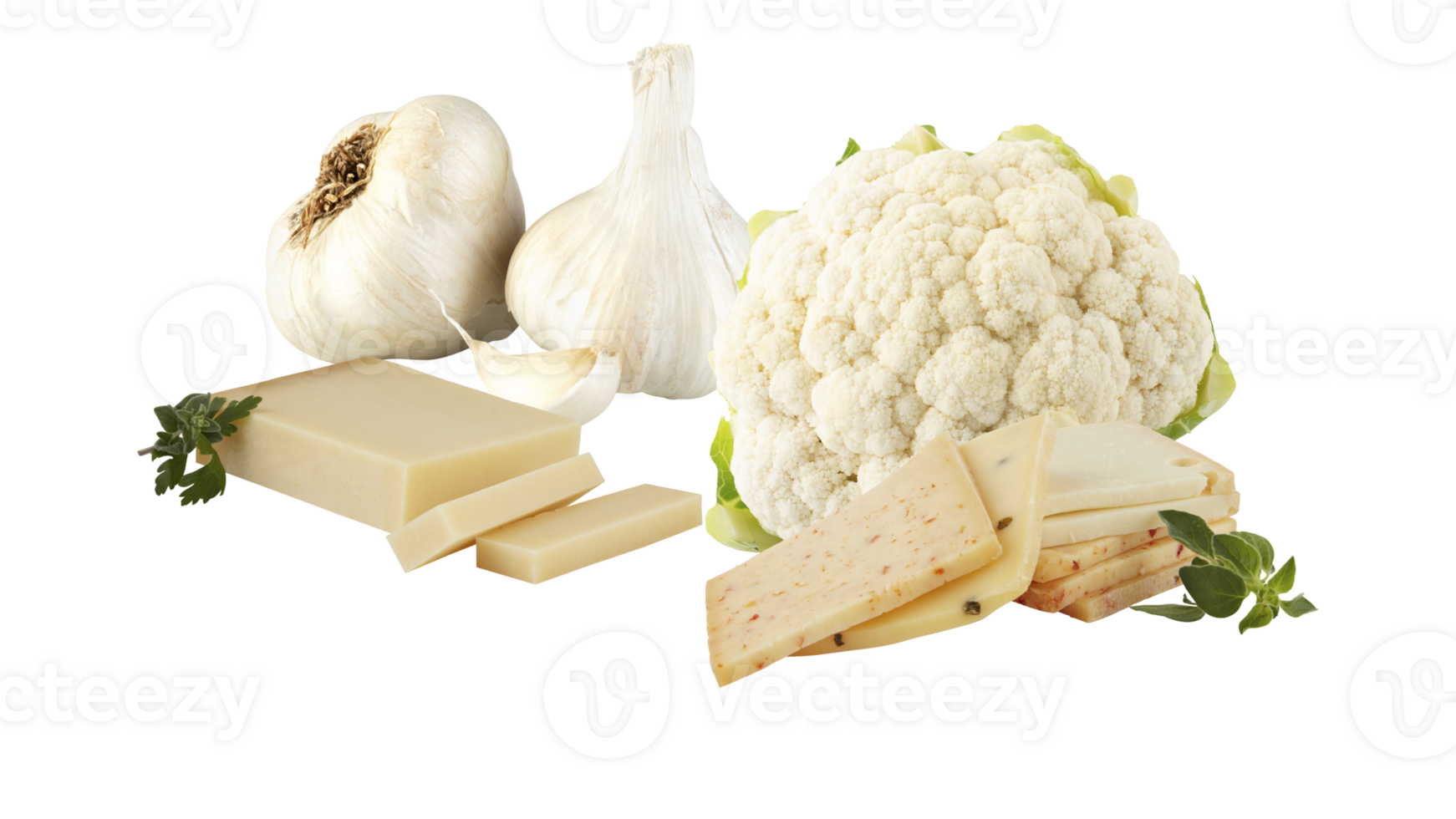 Butter, Cheese, Garlic, Cauliflower solated transparent background png
