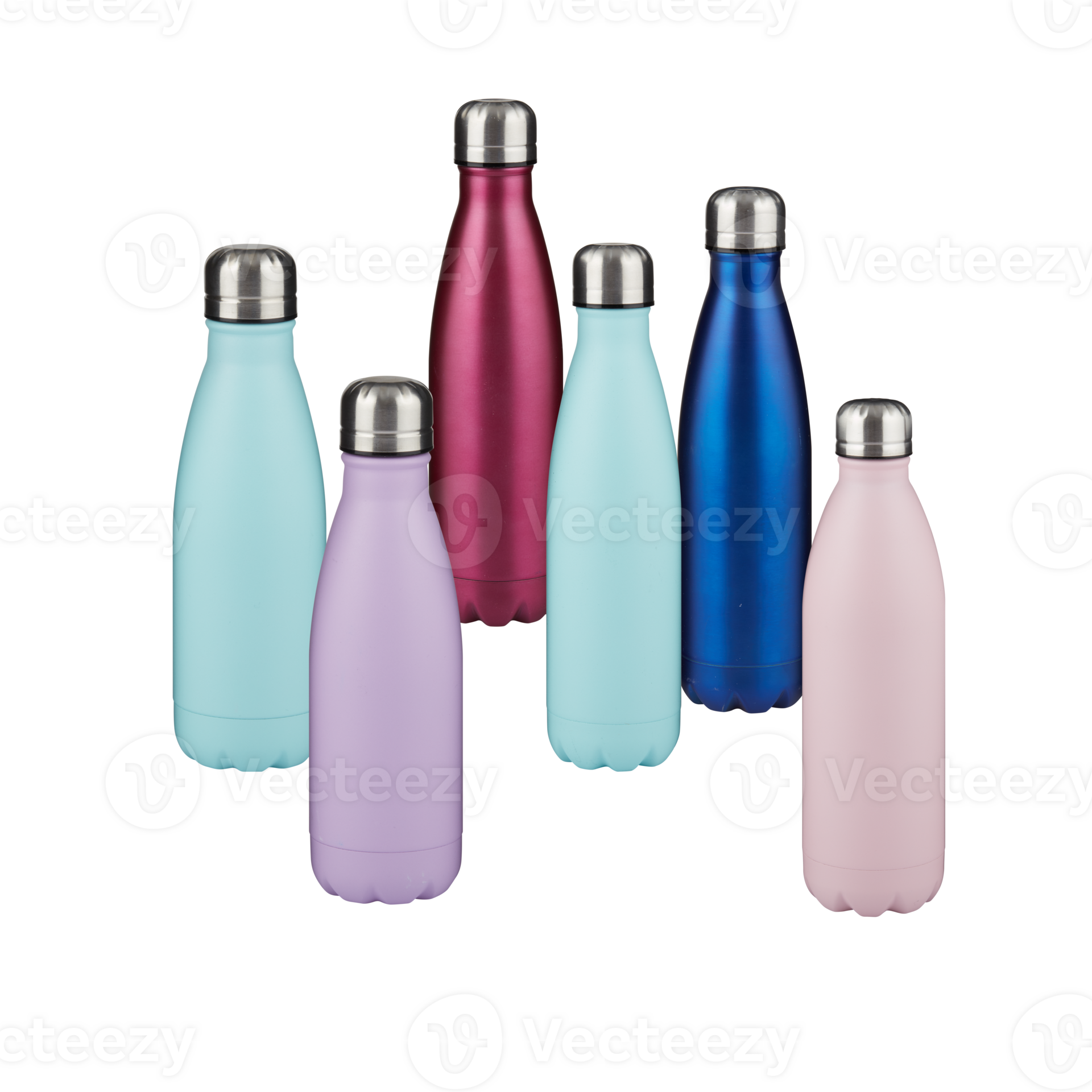 Set of plastic bottles with lids isolated transparent background