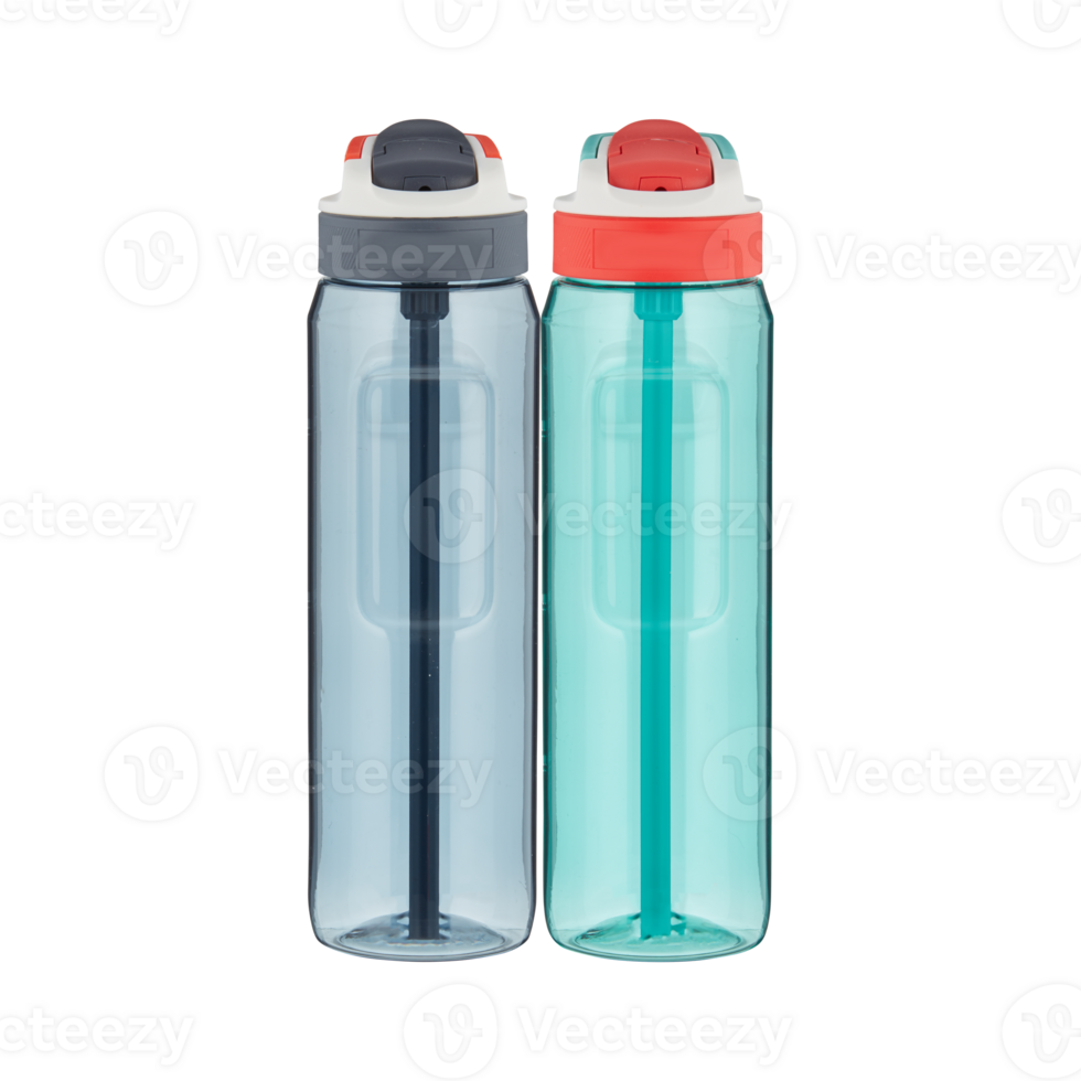 Set of plastic bottles with lids isolated transparent background png