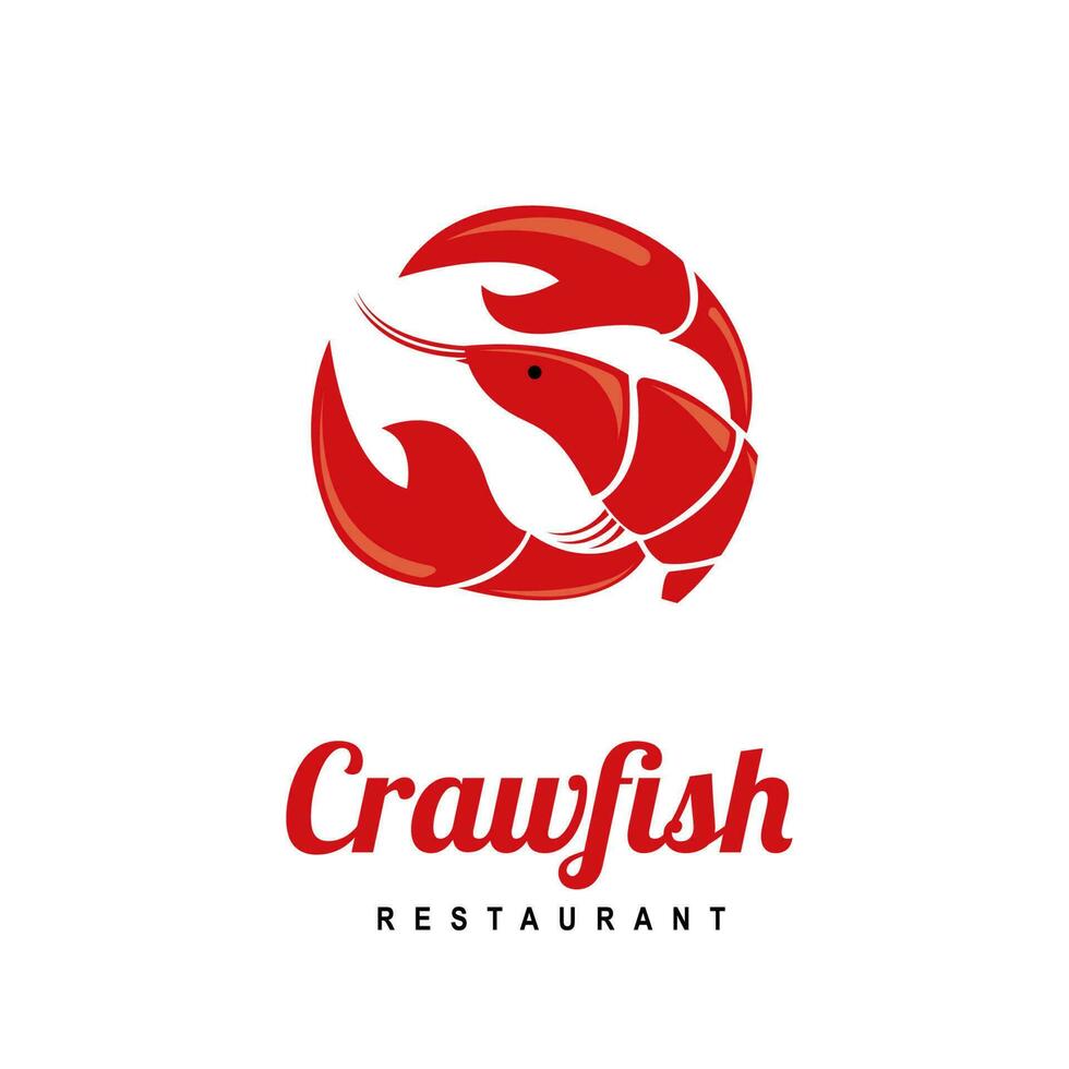 Red Crayfish or lobster. Seafood shop logo, signboard, restaurant menu, fish market, banner, poster design template. Fresh seafood or shellfish product. Vector illustration