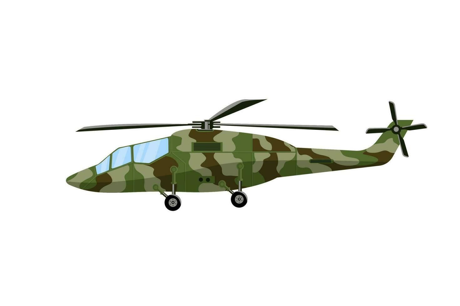 helicopter army air weapon military flying transportation side view vector illustration