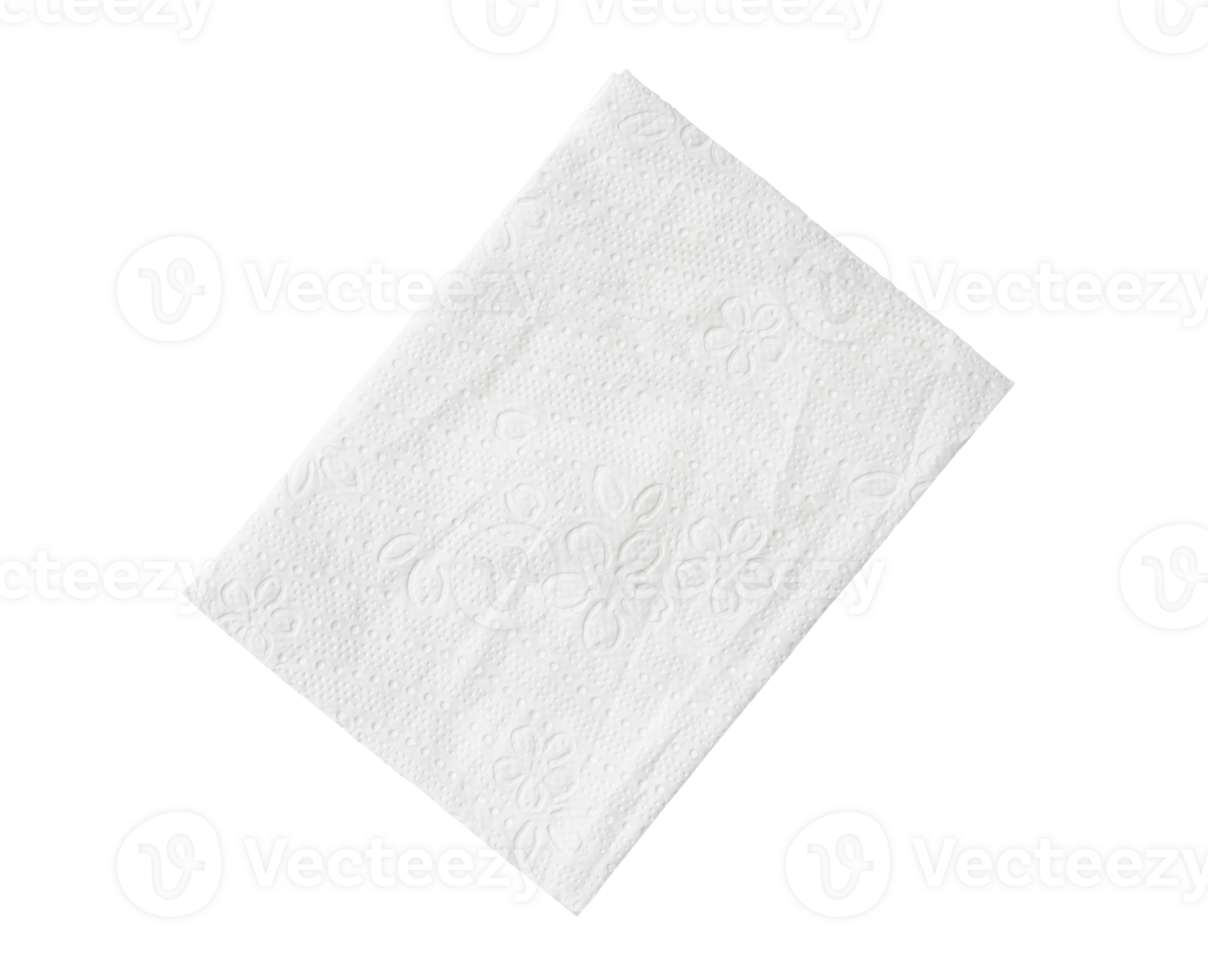 Top view of folded white tissue paper or napkin isolated with clipping path in png file format