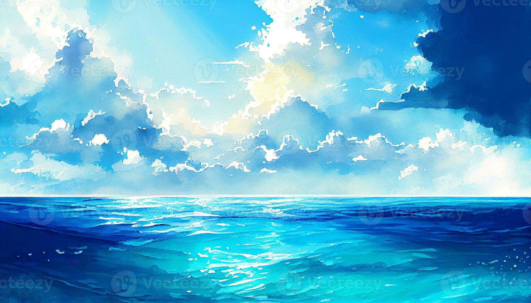 watercolor ocean calm water surface, ai generation photo