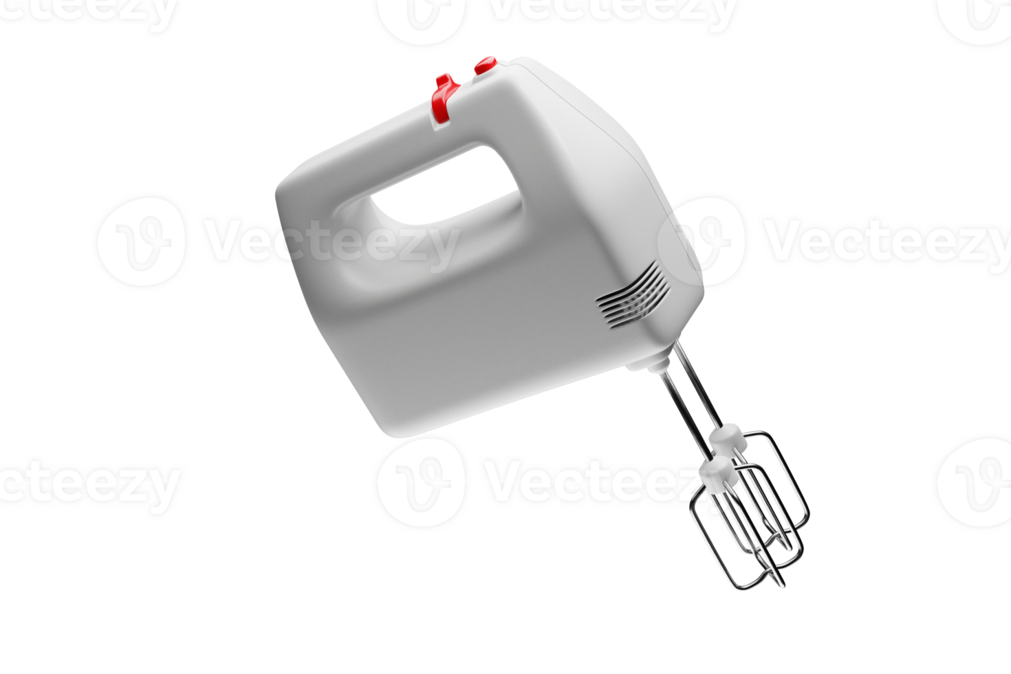 White hand mixer with red buttons 3d render png