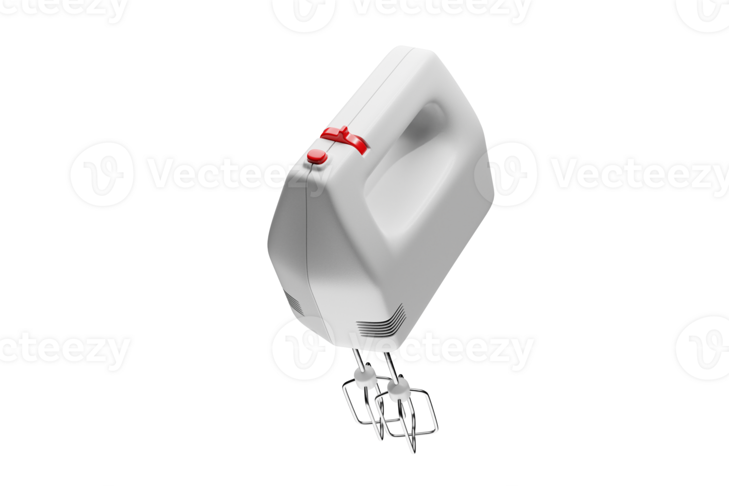 White hand mixer with red buttons 3d render png