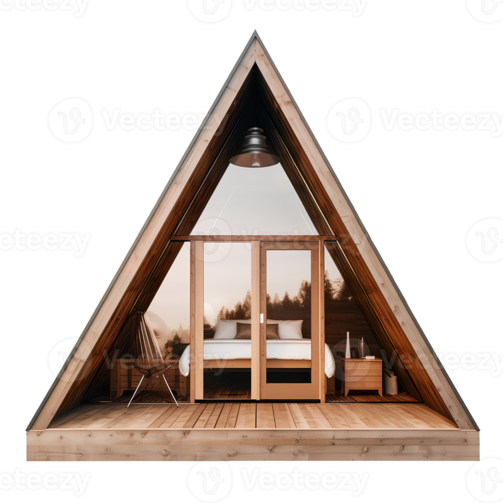 A-frame cozy Glamping house exterior design png