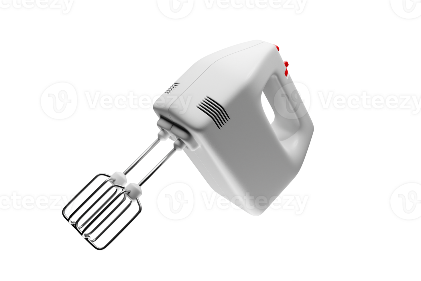 White hand mixer with red buttons 3d render png