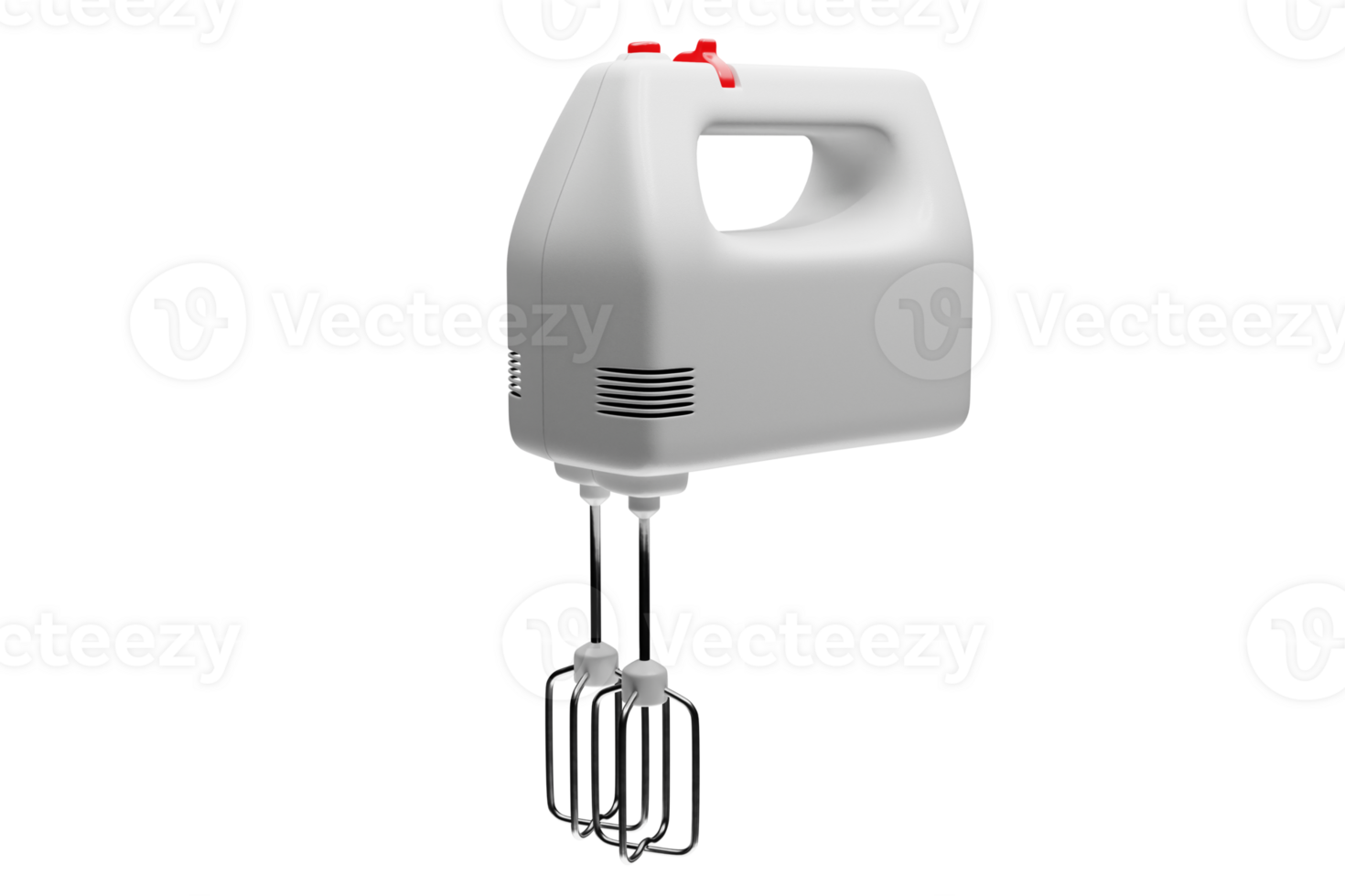 White hand mixer with red buttons 3d render png