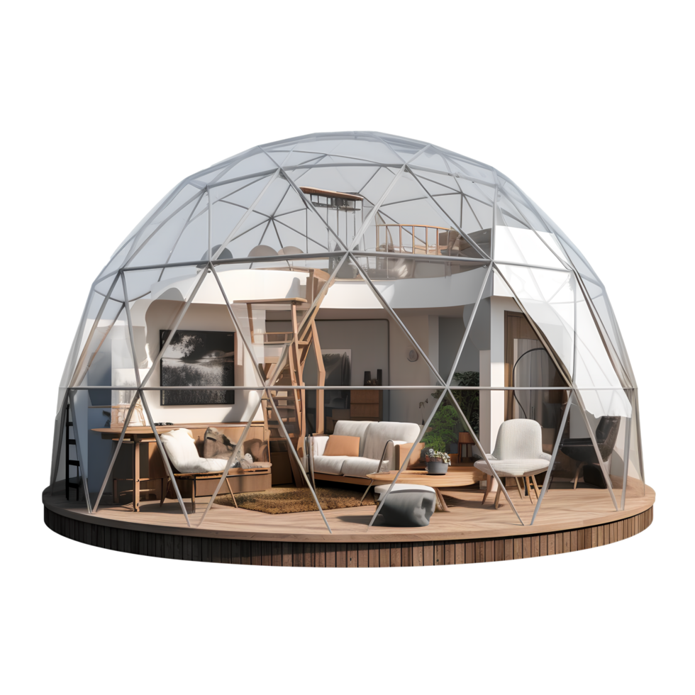 Geodesic dome glamping outside view png