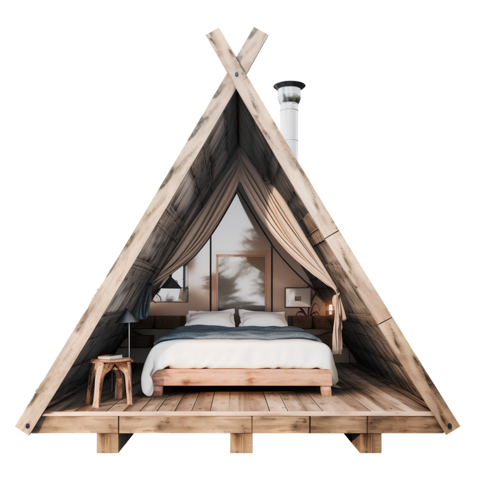 A-frame cozy Glamping house exterior design png