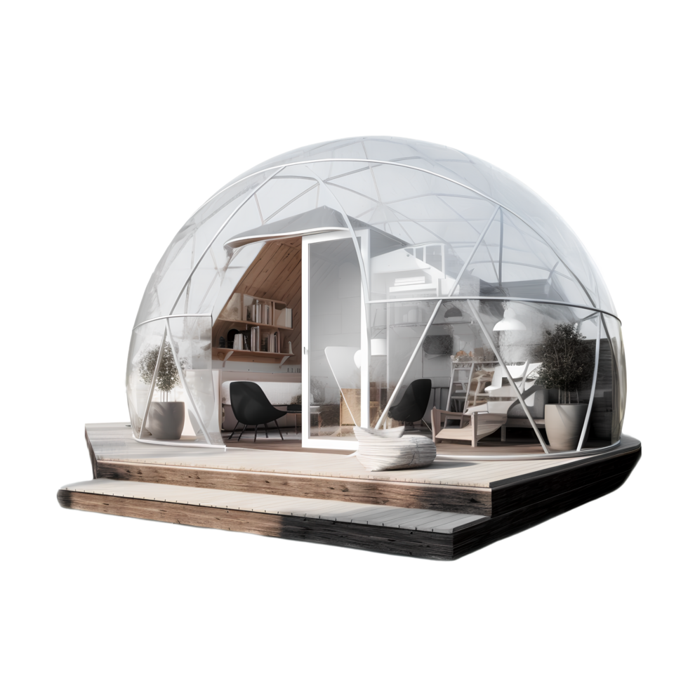 Geodesic dome glamping outside view png