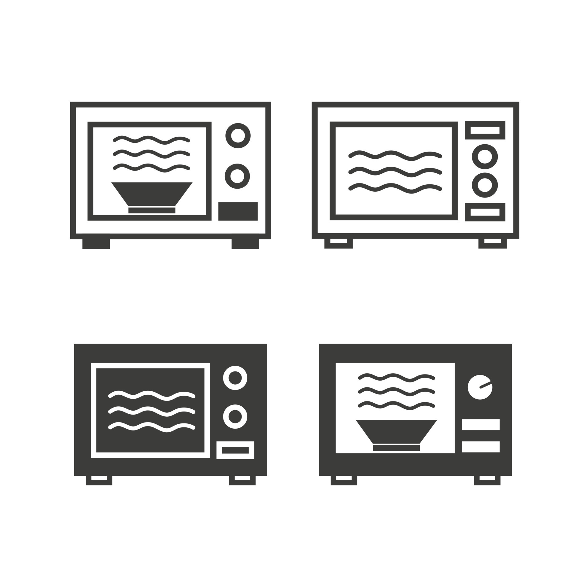 Microwave oven safe icon set. Safe heating of food in plastic dishes. Vector illustration