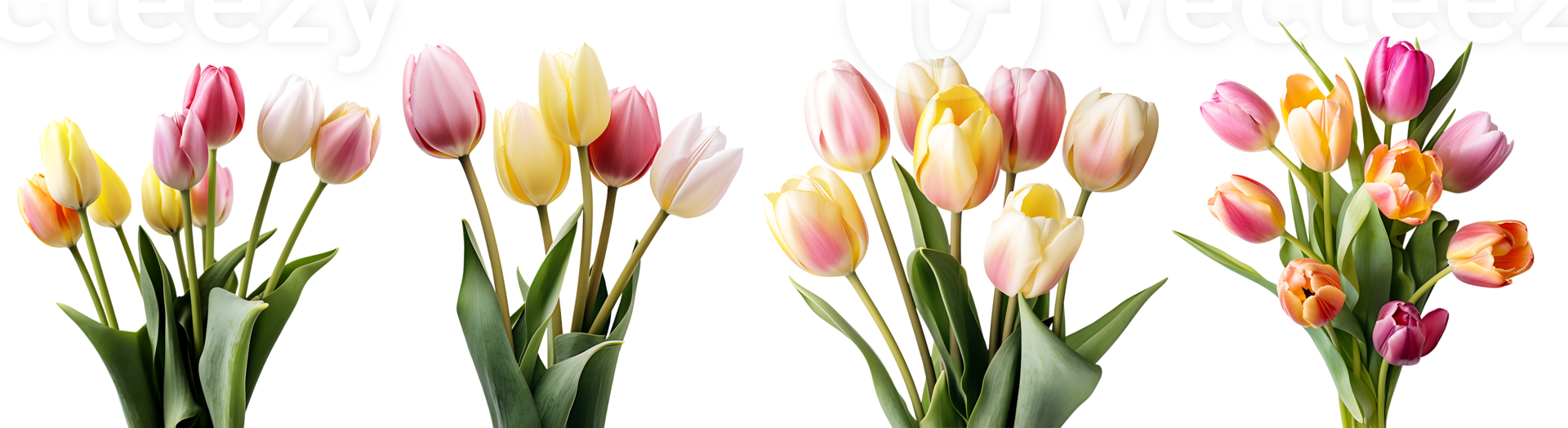 Bunch of tulips flowers on transparent background, Technology png