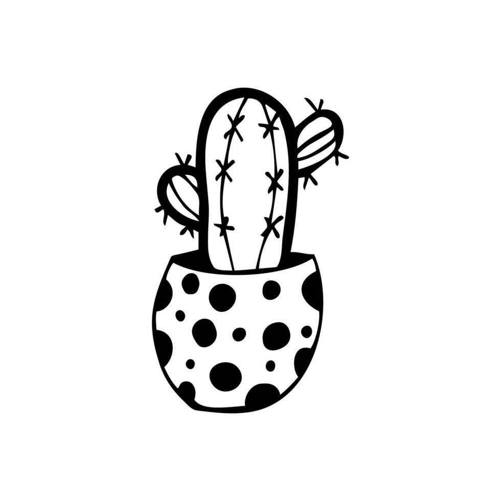 Vector clipart cactus in a pot. Hand draw image in doodle style. On a white background.