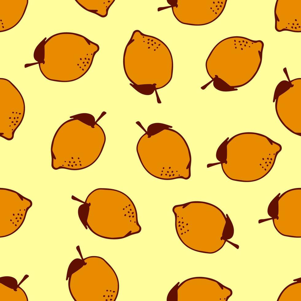 Cute lemon seamless pattern in doodle style on light yellow background for summer fashion print, wallpaper, gift wrapping paper etc. vector