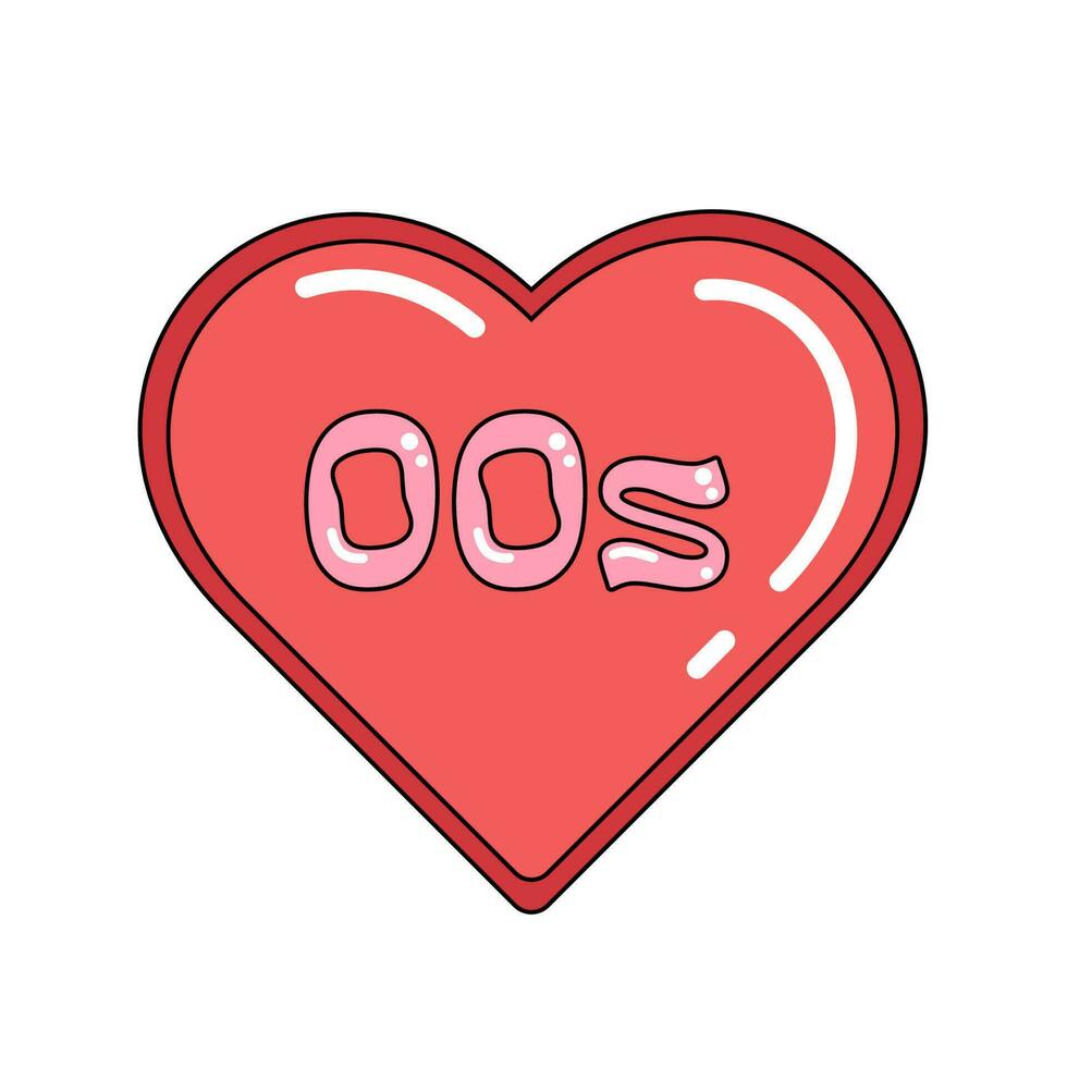 Red heart with 00s text inside, decorative art for trendy Y2K aesthetic, Love for 2000s vector illustration.