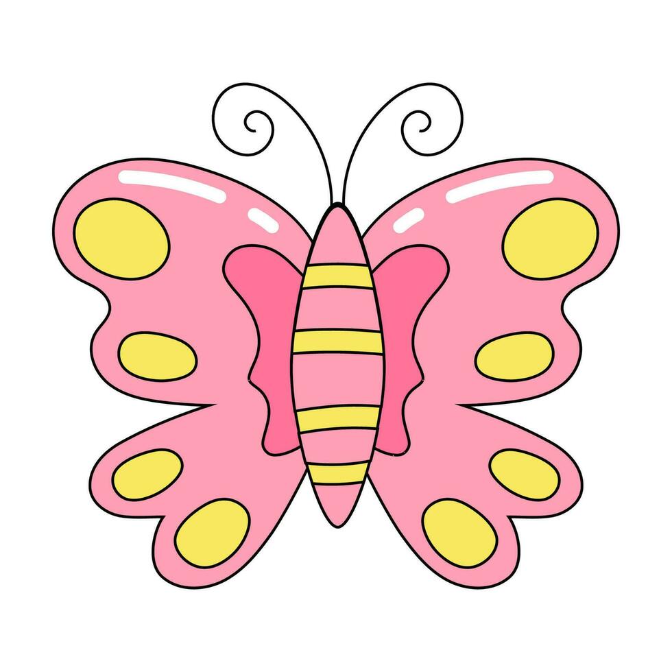 Pink  old-fashioned butterfly sticker, decorative art for trendy Y2K aesthetic, retro drawing, vector design element.
