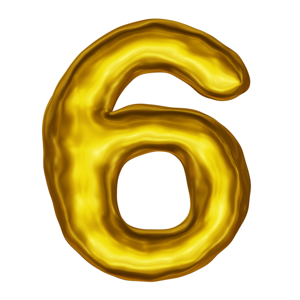 número 6 dourado 3d render png