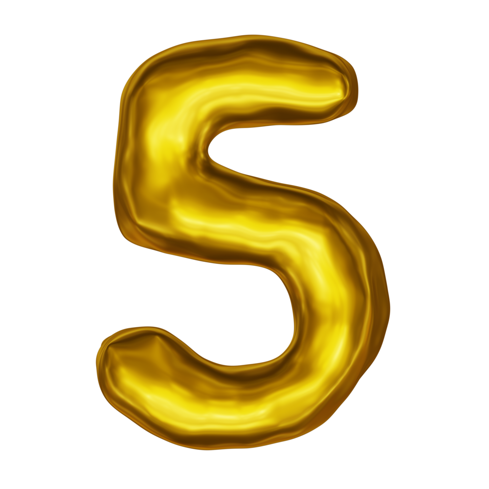 Number 5 Golden 3D Render png