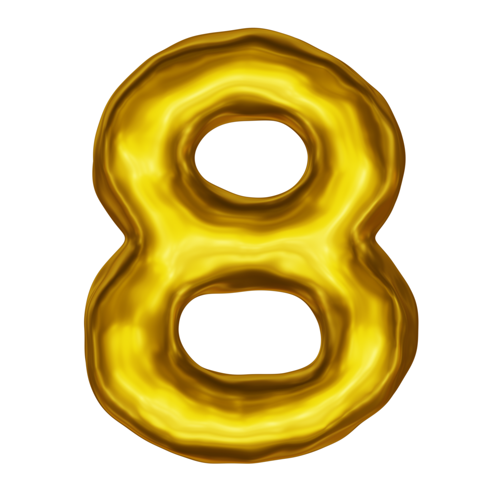 Number 8 Golden 3D Render png