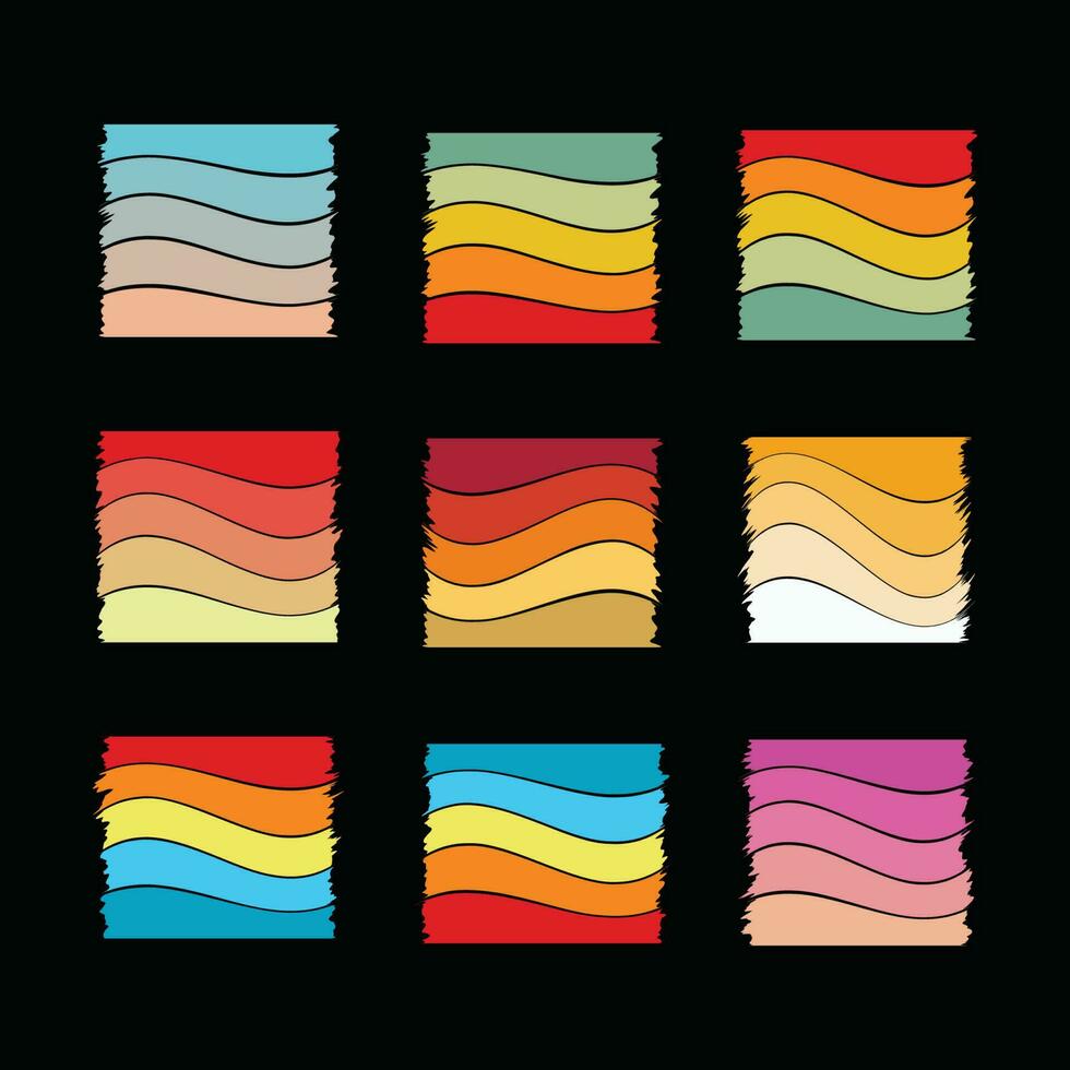 conjunto de Clásico retro puesta de sol ilustraciones vector fondo, 70s Años 80 antiguo color, diferente forma retro puesta de sol estilo colección diseño elemento para camiseta, huellas dactilares, retro Clásico a rayas vector