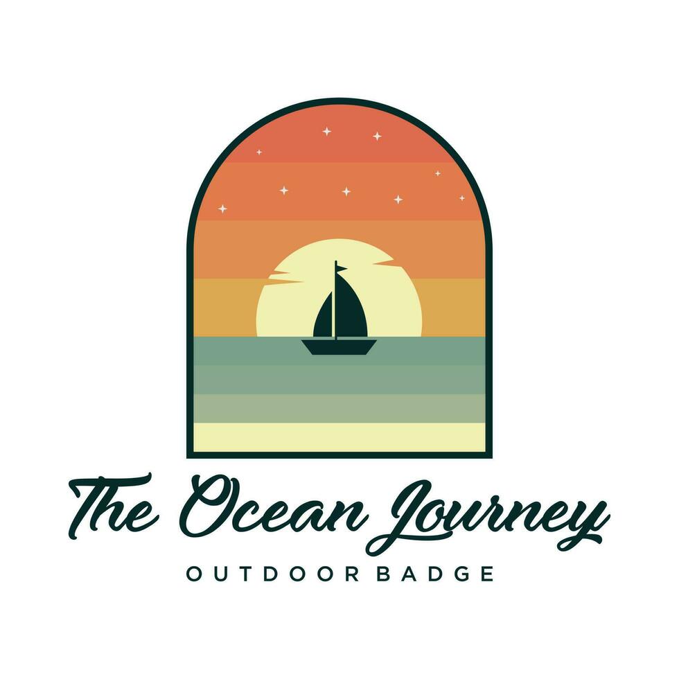Creative ocean journey badge logo design retro style. Summer sea cruise vector illustration