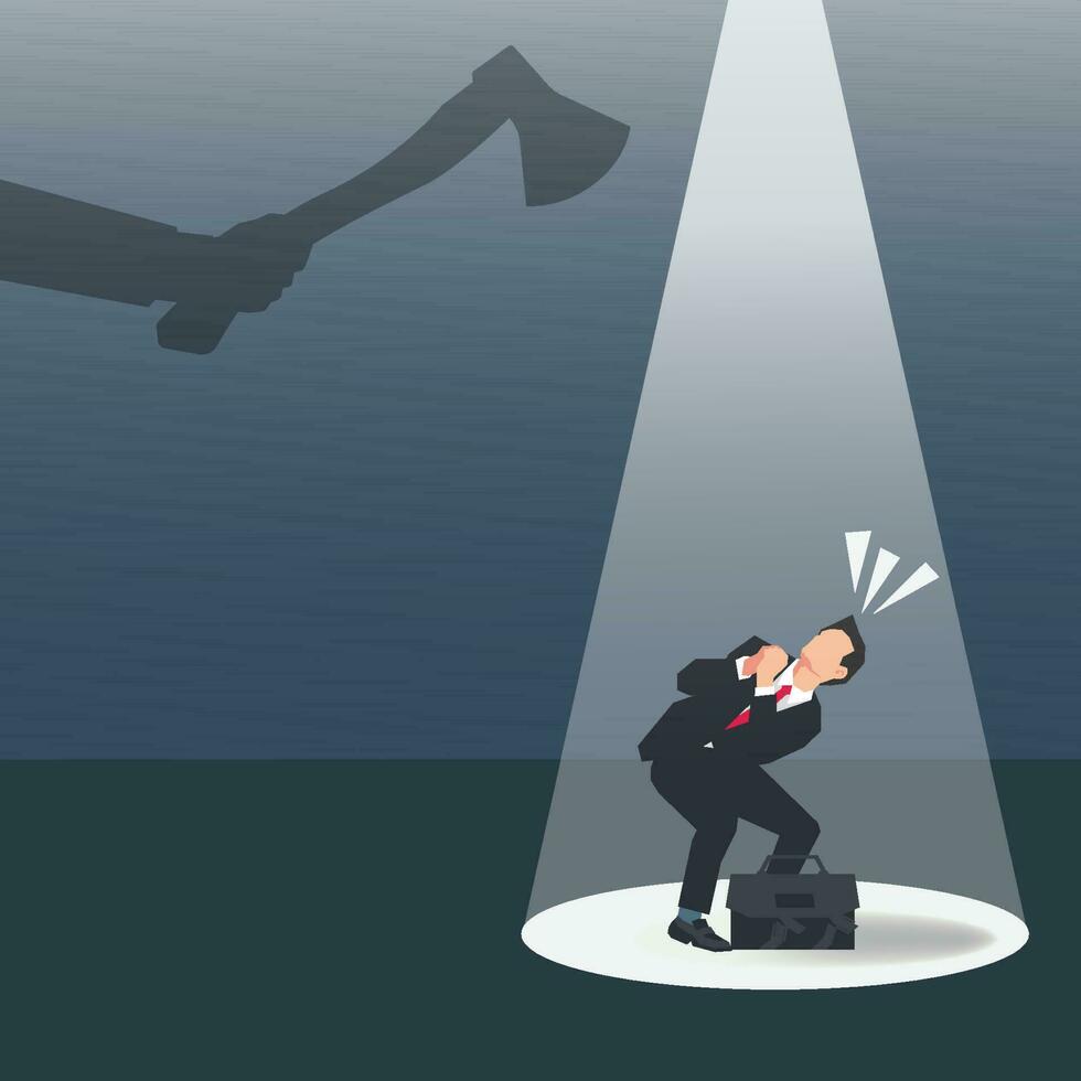 Businessman afraid with the hand hold ax design vector illustration